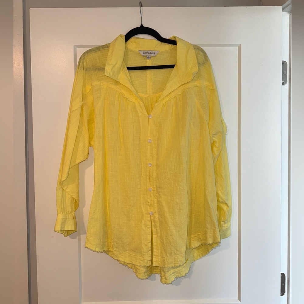 Yellow Button Down Long Sleeve Blouse Davi & Dani
